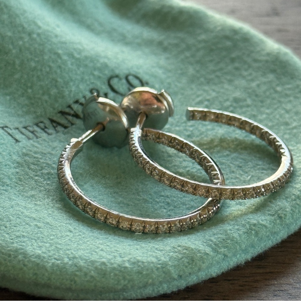 🩵 Authentic Tiffany & Co. 18k white gold Metro Hoop 0.5 CTW Diamond Earrings
